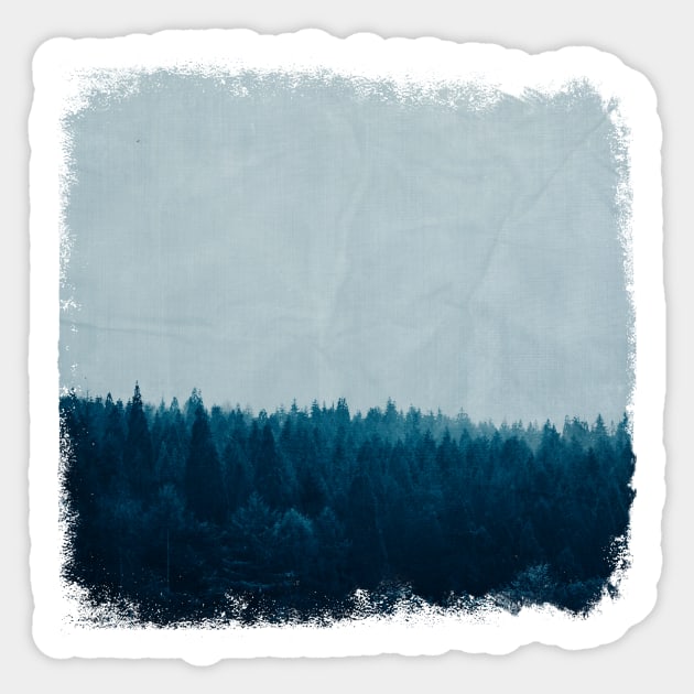 Forest Blues - Blue Tinted Foggy Woods Sticker by DyrkWyst